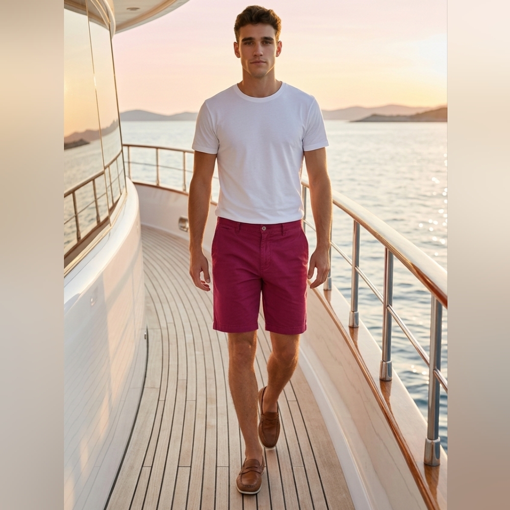 Volcom Maroon Chino Shorts Flat Front 34 GUC